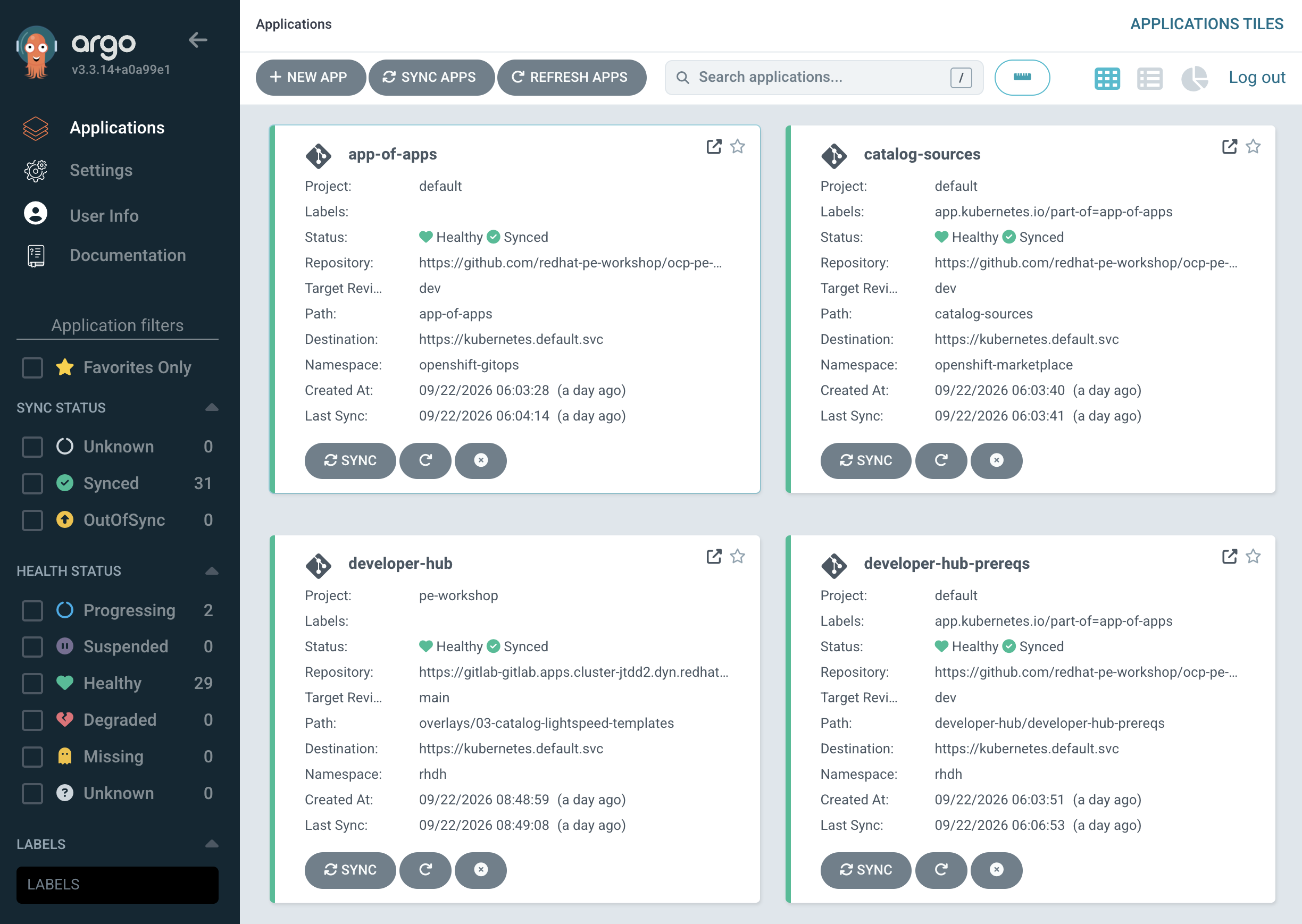 Application configurations in the Argo CD UI