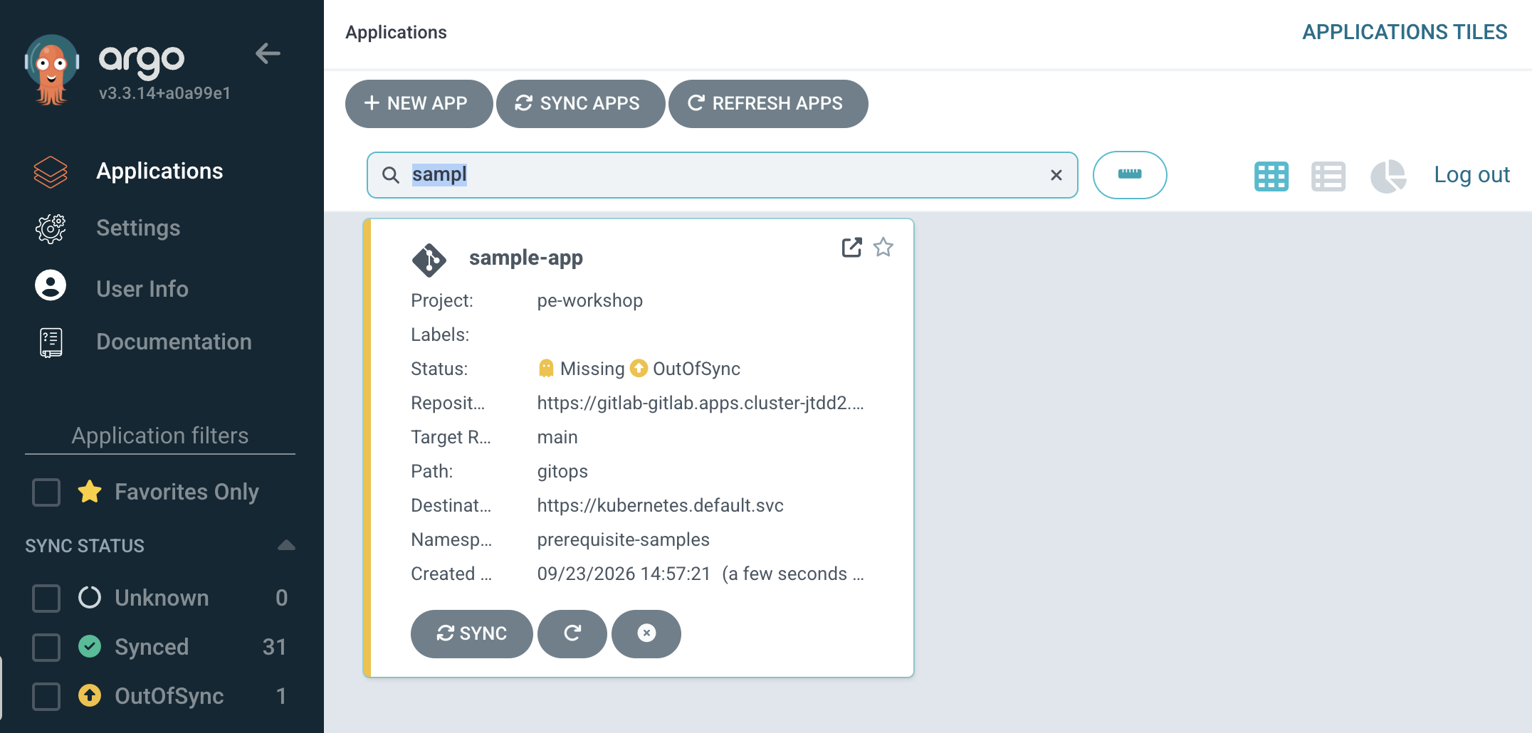 Sample Application created, but showing OutOfSync status in Argo CD