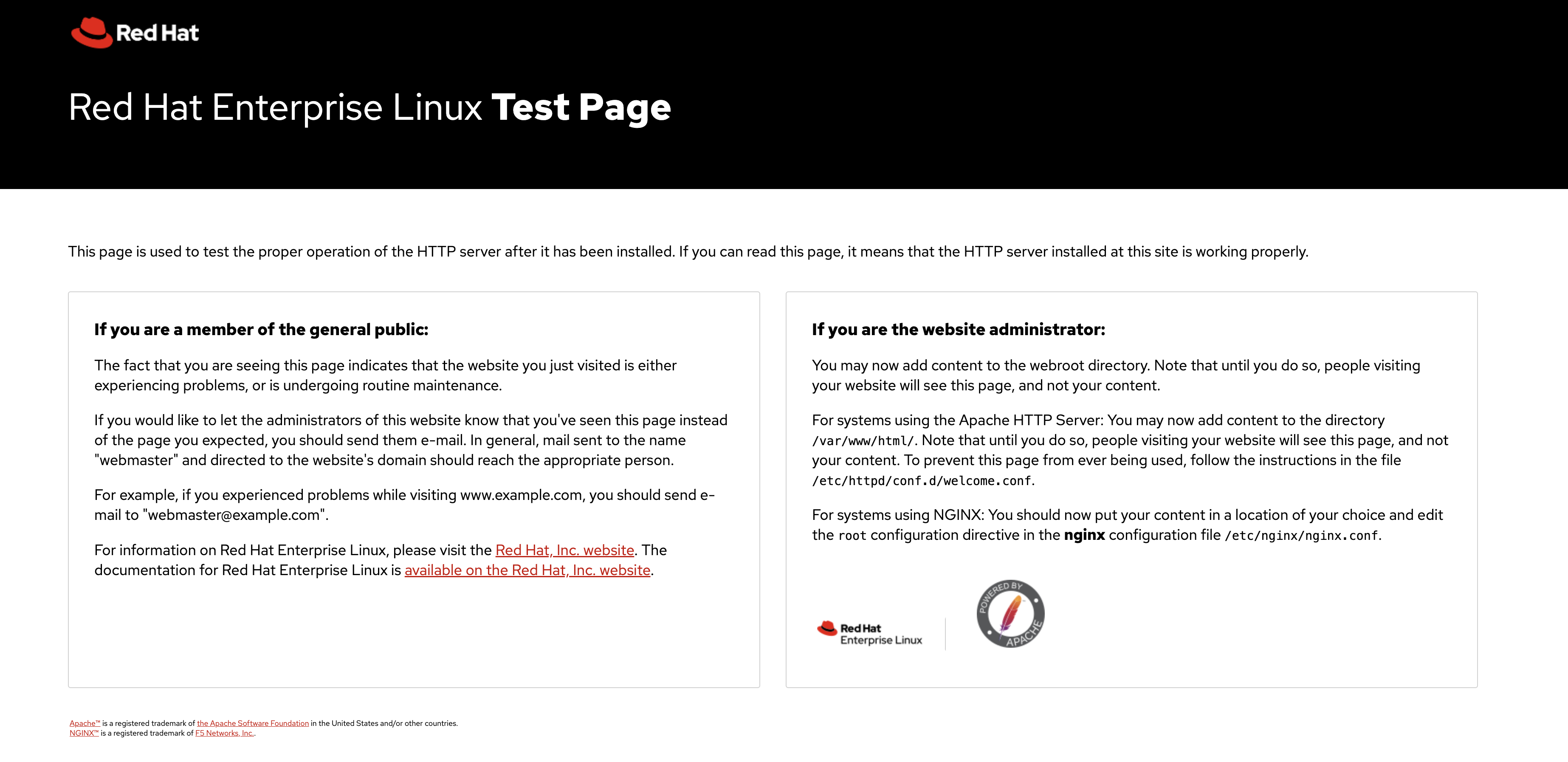 Your httpd application’s live test page