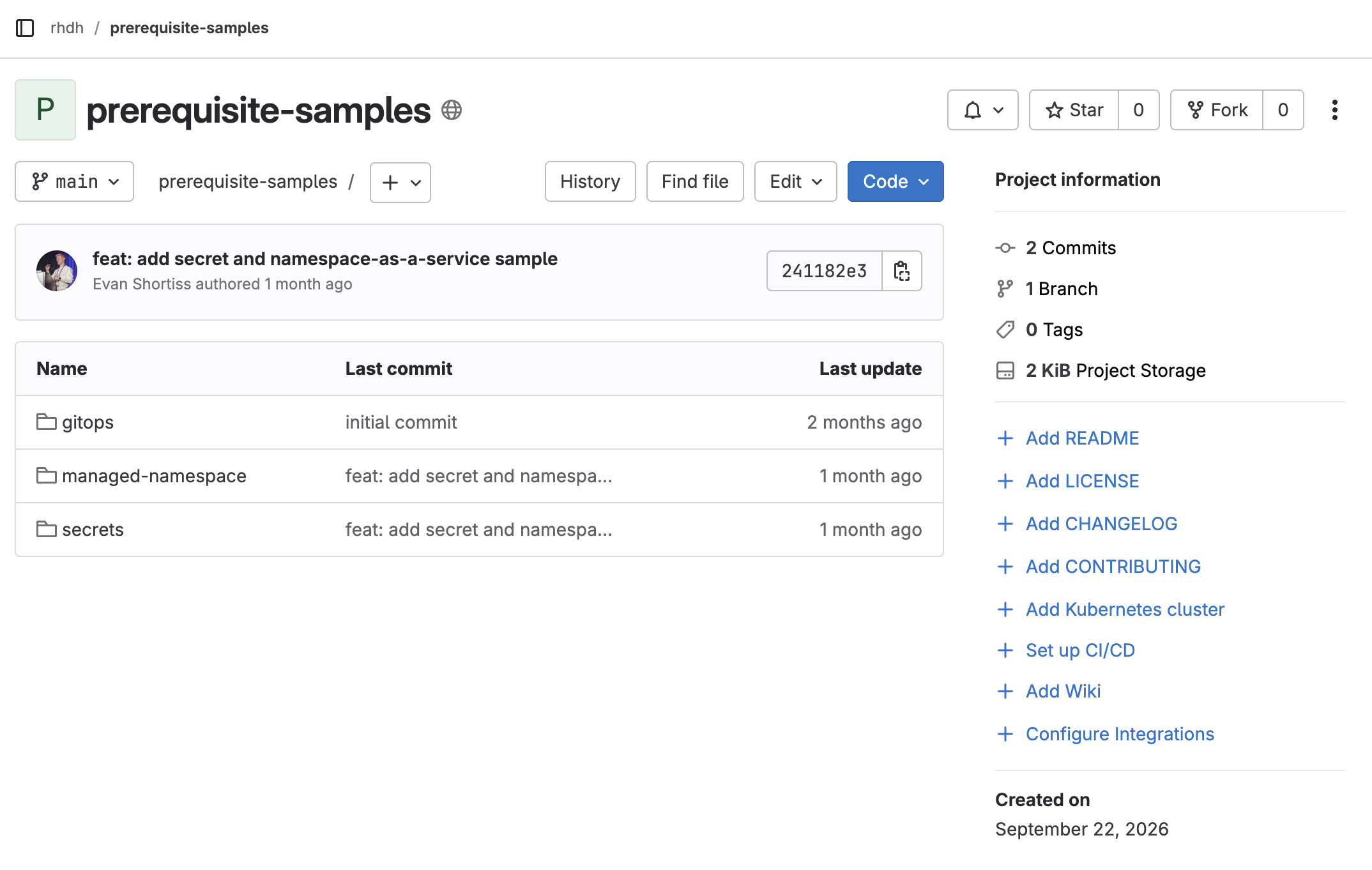 The samples repository in GitLab