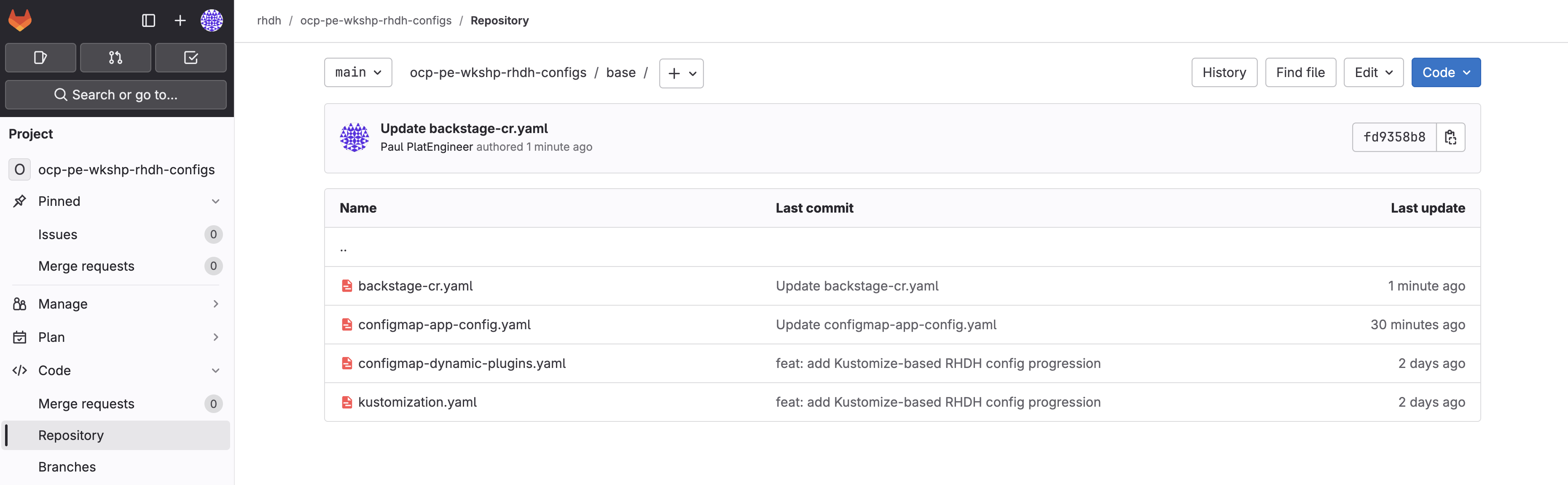 Configuration base files in GitLab