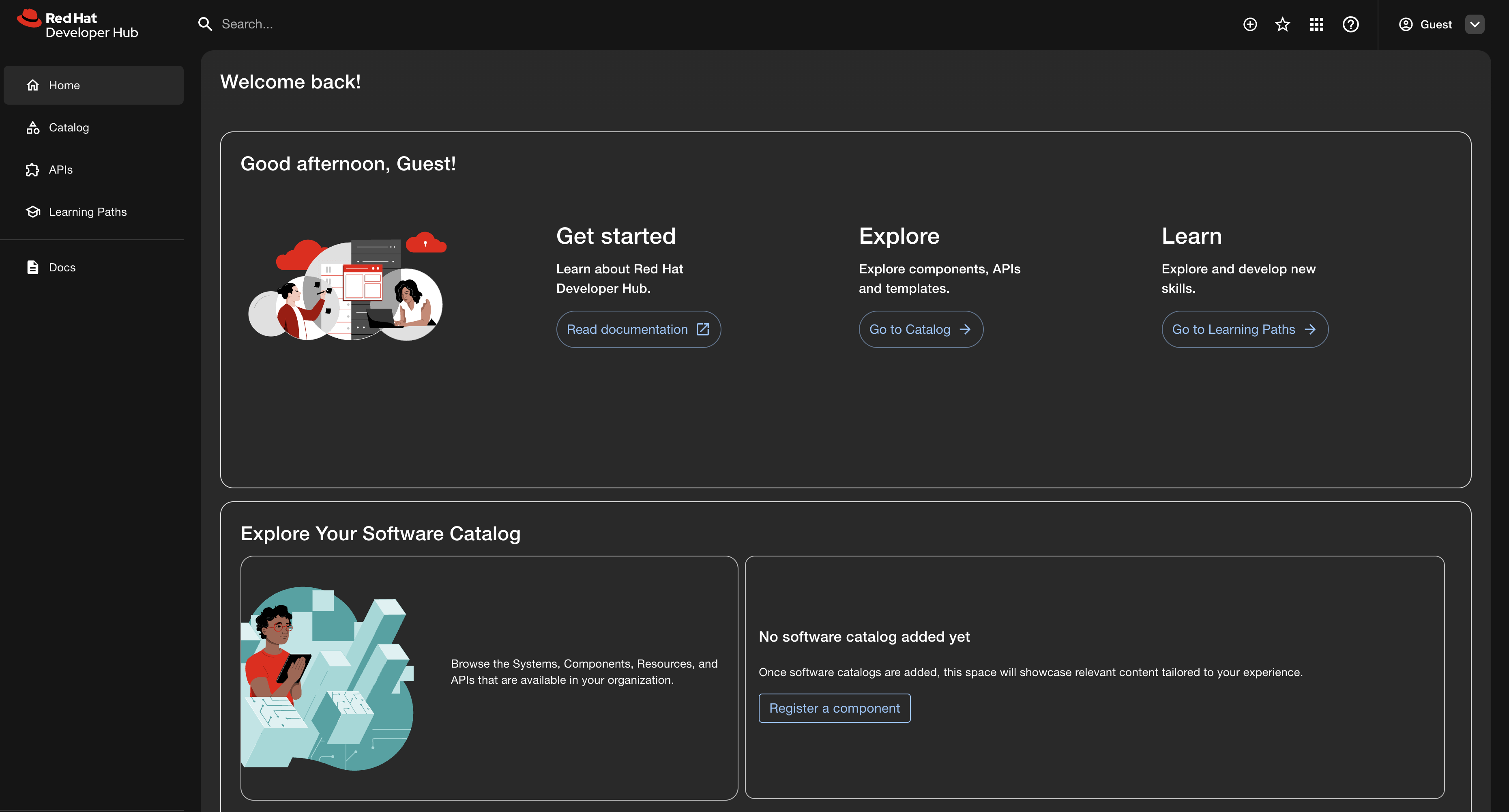 Red Hat Developer Hub landing page