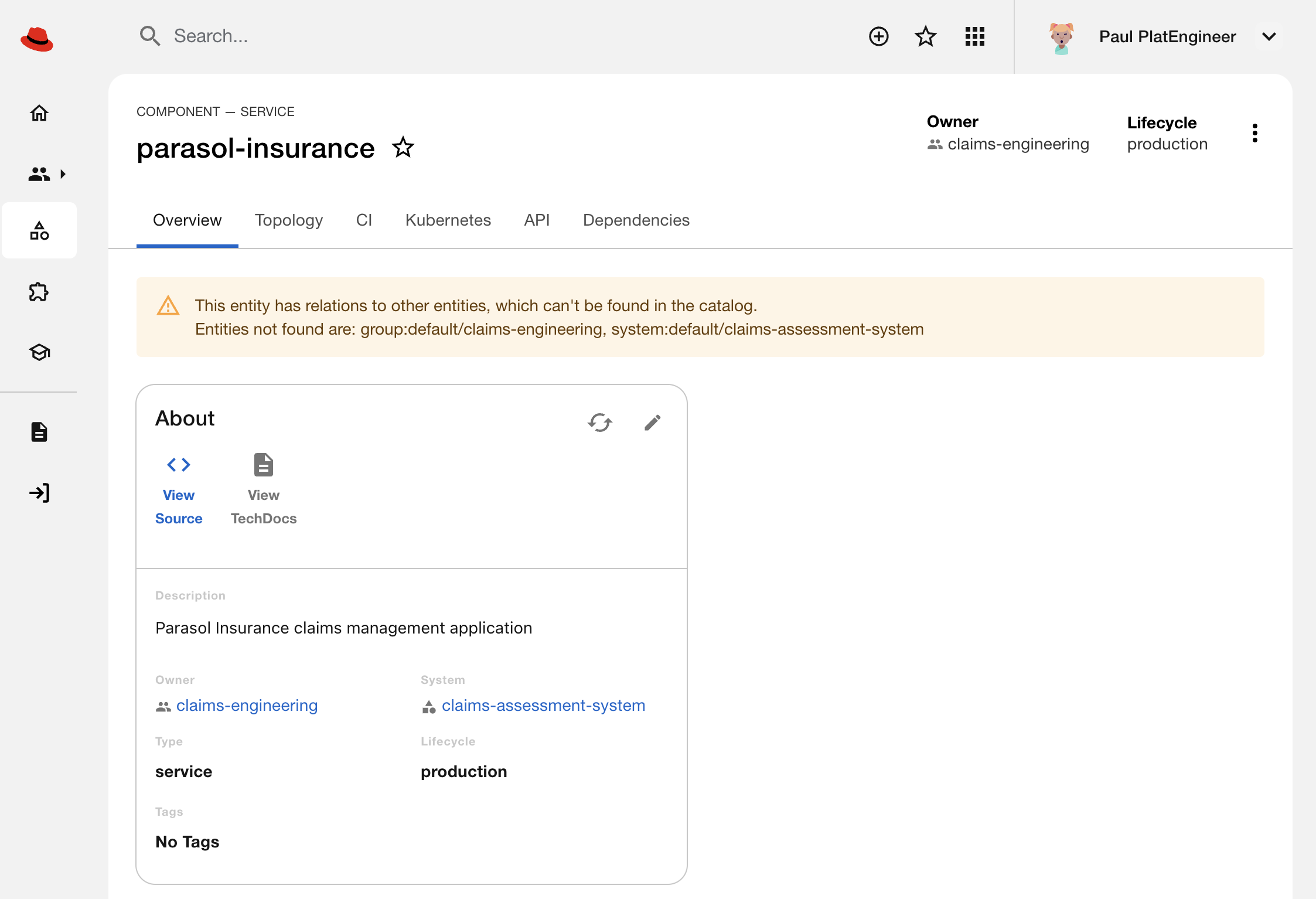 The Parasol Insurance application has been ingested from GitLab