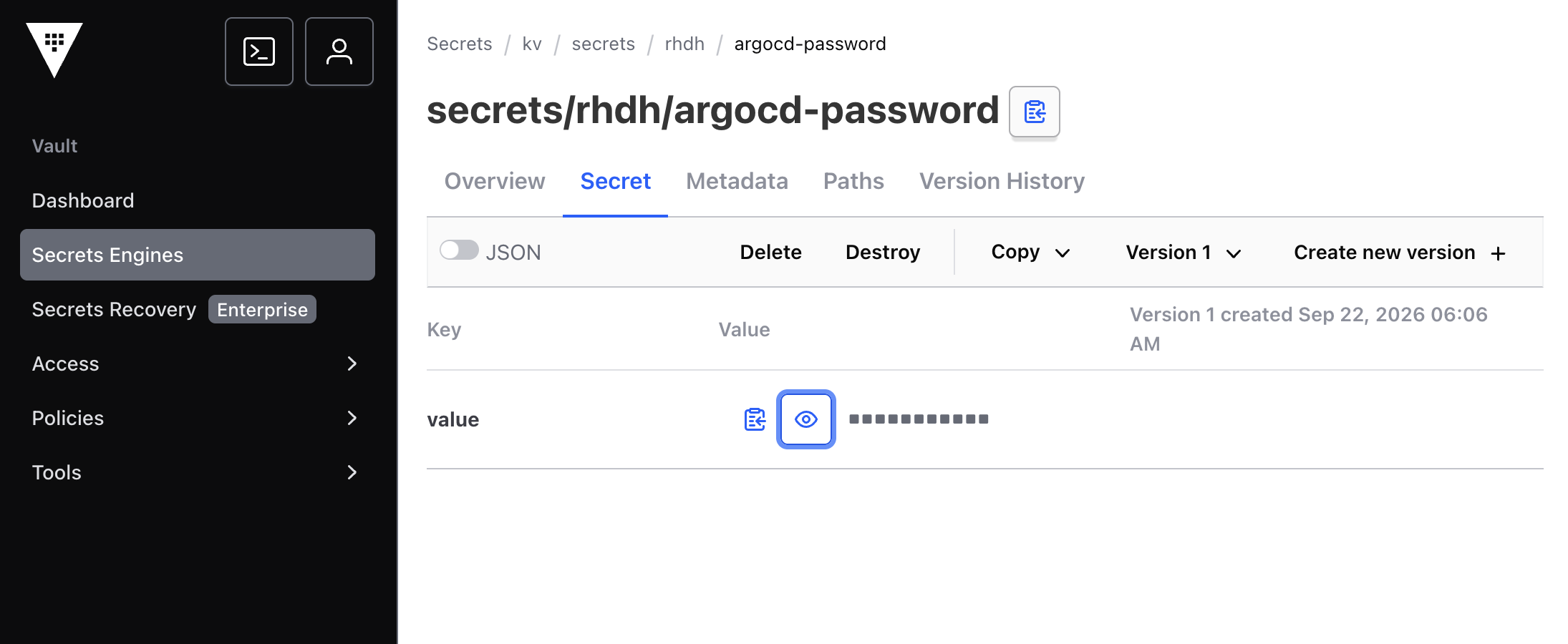 The Argo CD password that Developer Hub will use to retrieve data from Argo CD