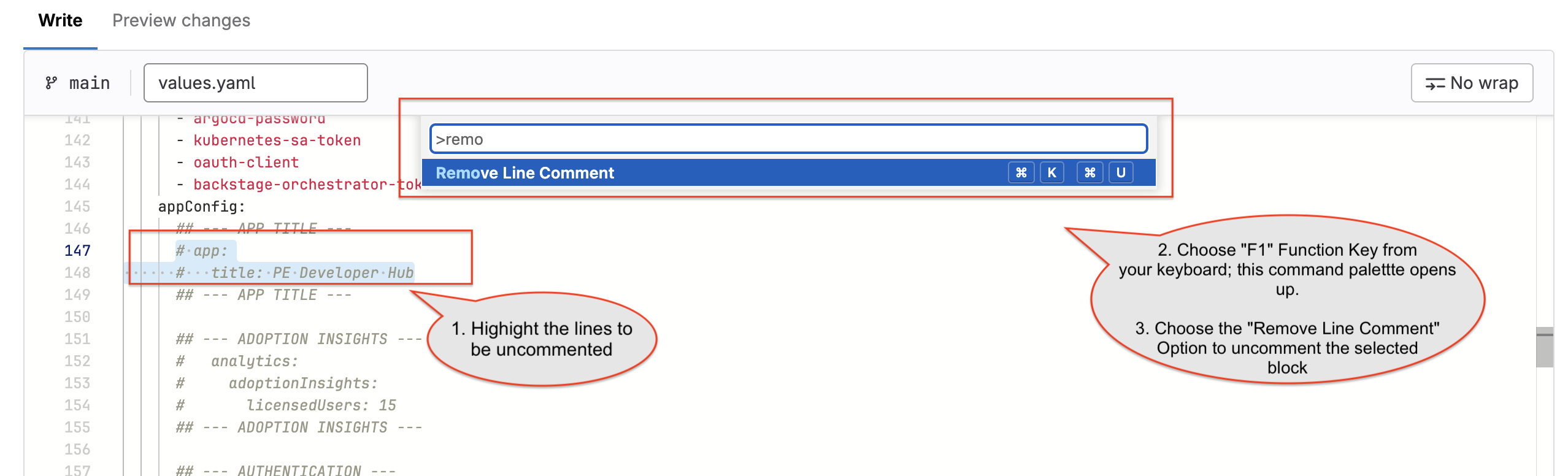 Uncomment options in GitLab
