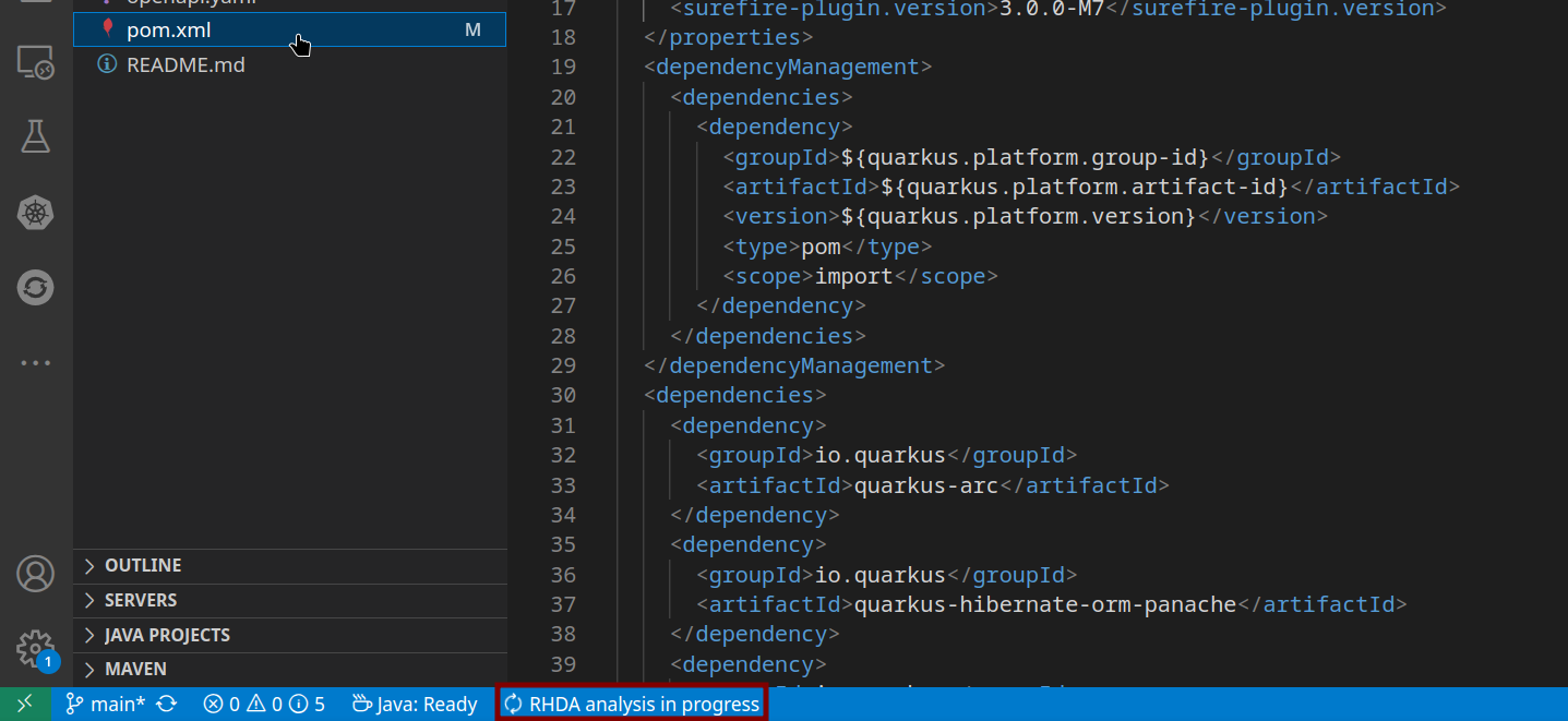 vscode start rhda