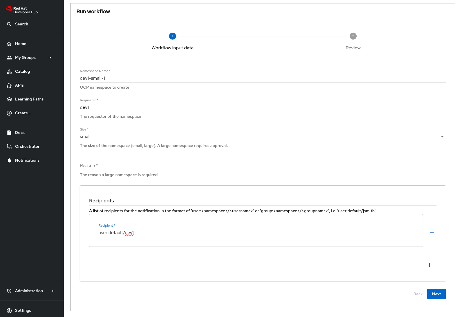 orchestrator workflow form
