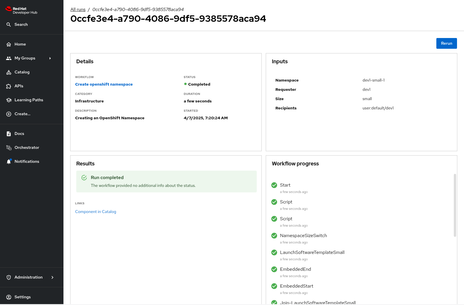 orchestrator workflow run completed