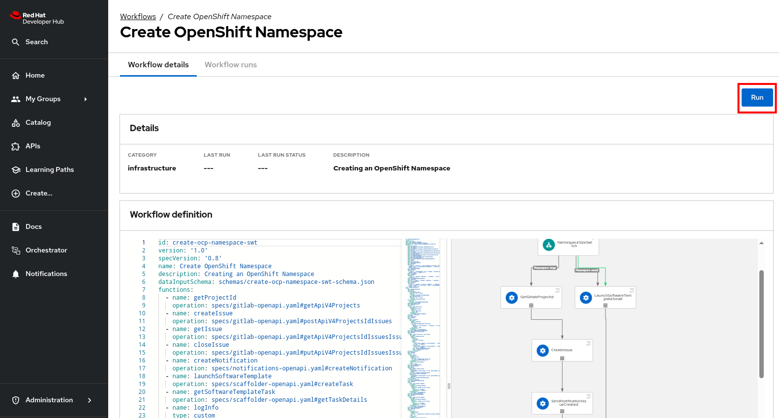 orchestrator workflow run