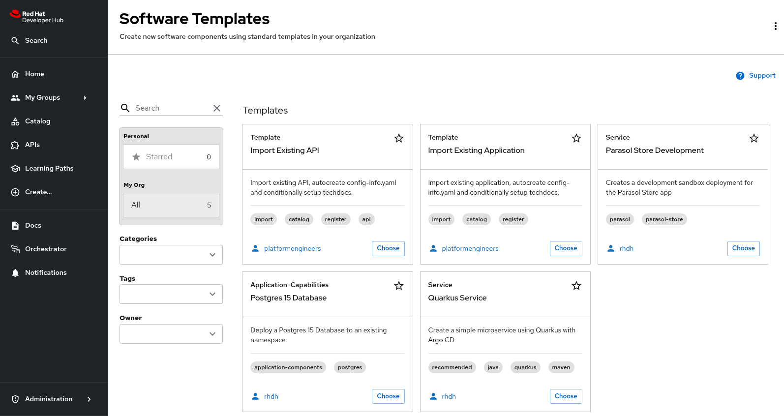 Developer Self Service Software Templates